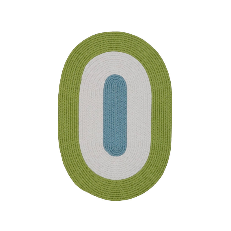 Tapis intérieur / extérieur en polypropylène tissé à la machine à motif géométrique ovale bleu / gris / vert