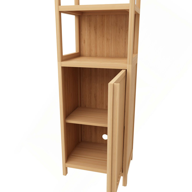 Freestanding Linen Tower Storage Cabinet With Shutter Door 3 Tier Shelves Bamboo Organizer For Humid Spaces Saves Floor Space