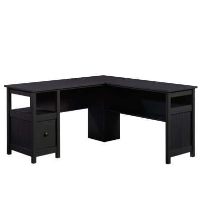 Bureau traditionnel en L avec tiroir classeur, finition noire