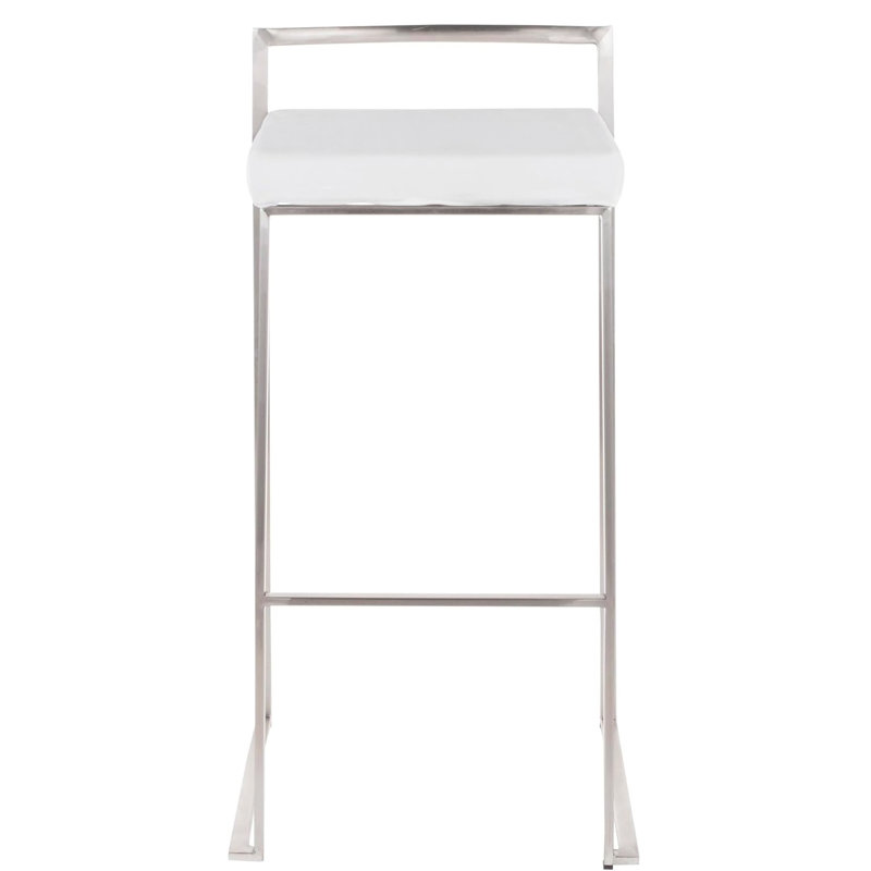 Upholstered Counter Stool with Metal Frame, Chrome, White