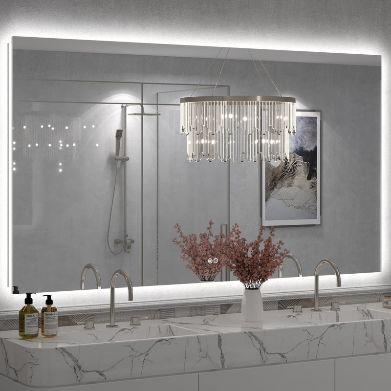 Miroir de salle de bain mural en verre trempé Molly, 72 po x 40 po, Rectangulaire