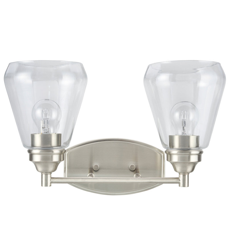 Éclairage pour meuble-lavabo 2 lumières en métal transitionnel Crosson, Nickel satiné
