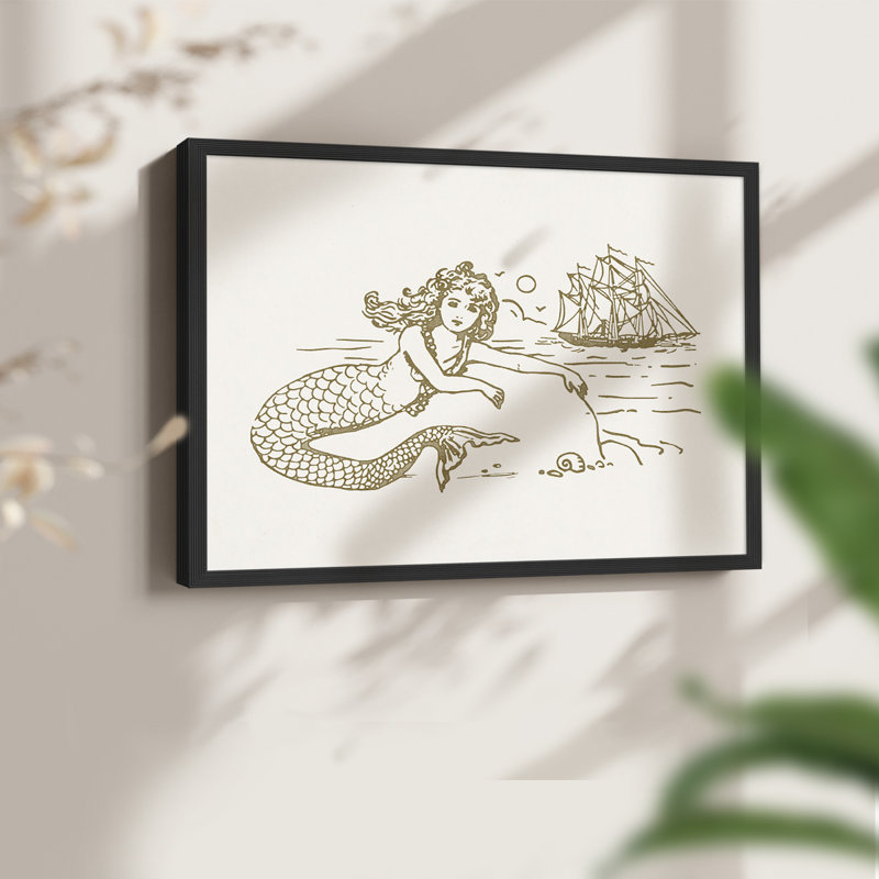 Sunning Mermaid I -Framed Print - Restickable, 8" H x 10" W, Black