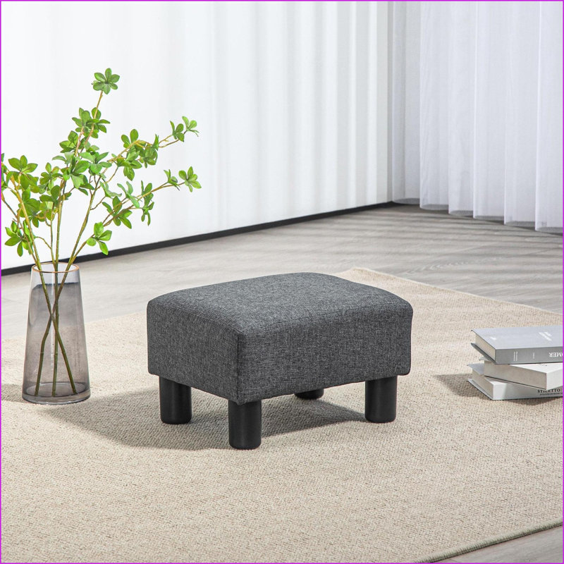Petit repose-pieds avec tissu en lin, structure en bois, gris anthracite pour le salon | Bois | Gris anthracite, Gris