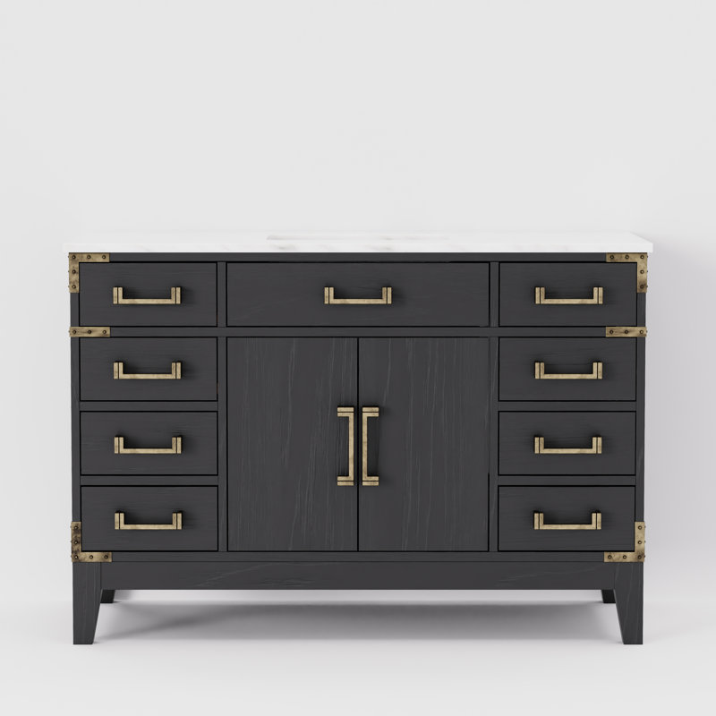 Plateau de meuble-lavabo simple l 48 po x P 22 po Laurel, Chêne noir, Marbre de Carrare blanc