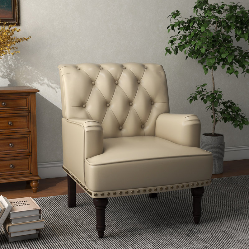 Arian 71 Cm Wide Tufted Club Chair, Beige Faux Leather