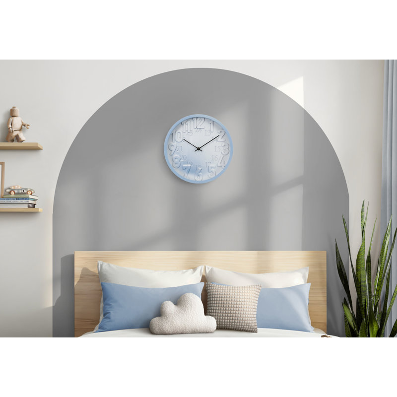 Horloge, horloge murale ronde 12 po, juvénile, cadran bleu, cadre bleu, contemporain, moderne, Bleu
