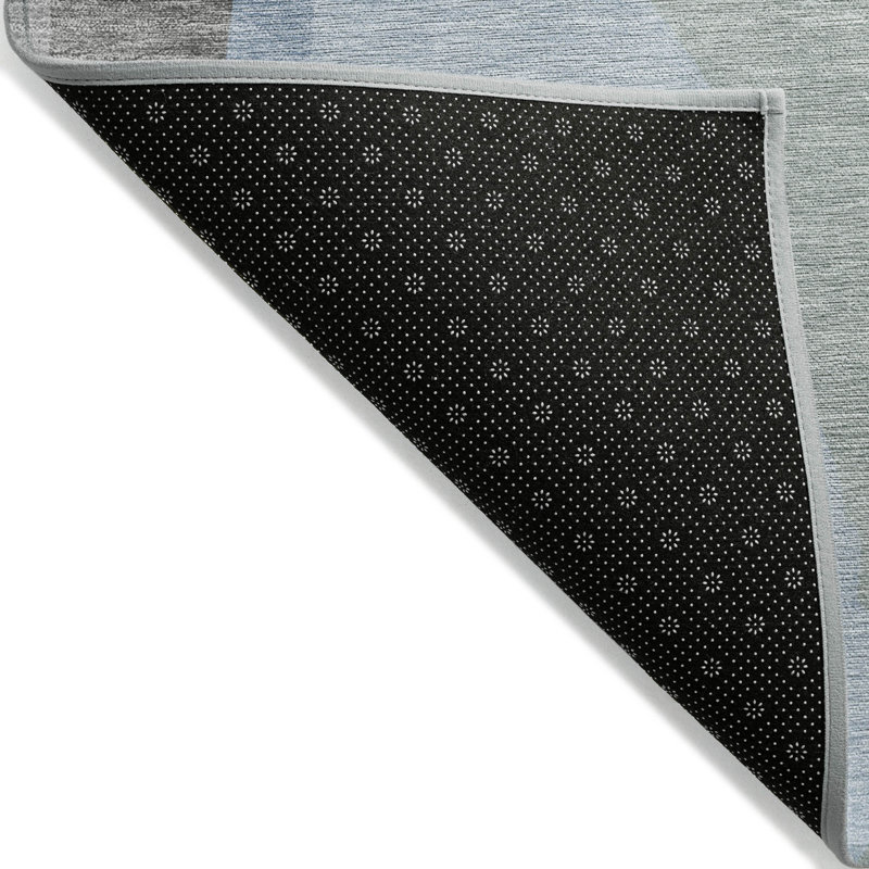 Blue Abstract Wave Pattern Washable Indoor/Outdoor Rug