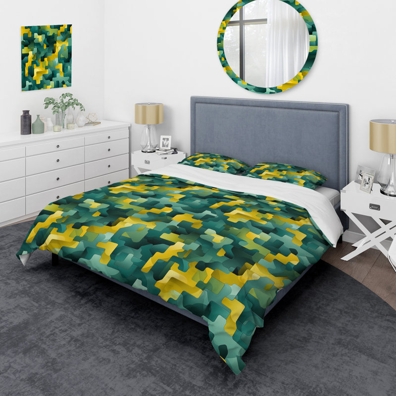 Popart, vert et jaune, Housse de couette pour très grand lit et 2 très