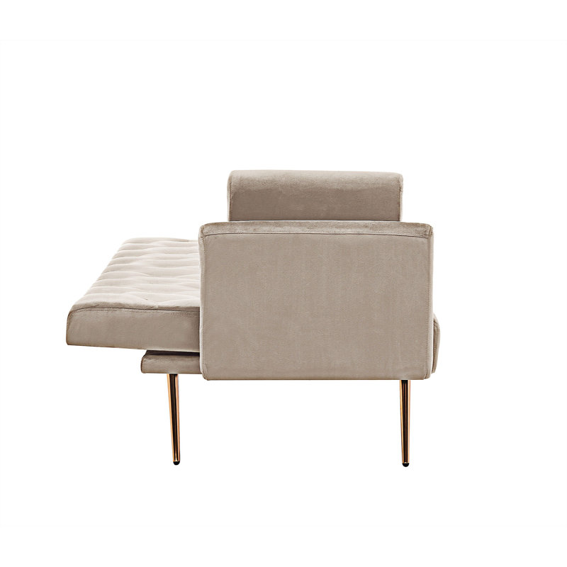 Canapé-lit à accoudoirs carrés en velours de 71 po Audrit, Velours beige