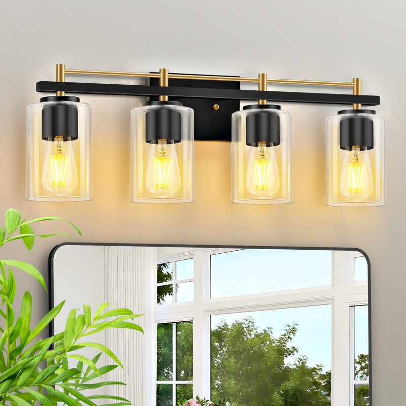 Bathroom Lighting Fixtures: 4-Light Bathroom Vanity Light Over Mirror with Clear Glass Shade, Wall Lamp for Mirror, 4