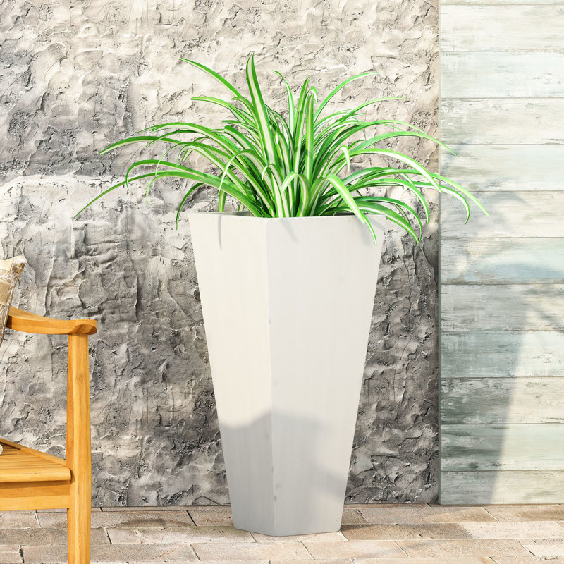 Jardinière extérieure blanche mate 13 po x 28,5 po - Pierre de fonte fuselée, pour l'élégance de la cour arrière qui améliore le style du patio