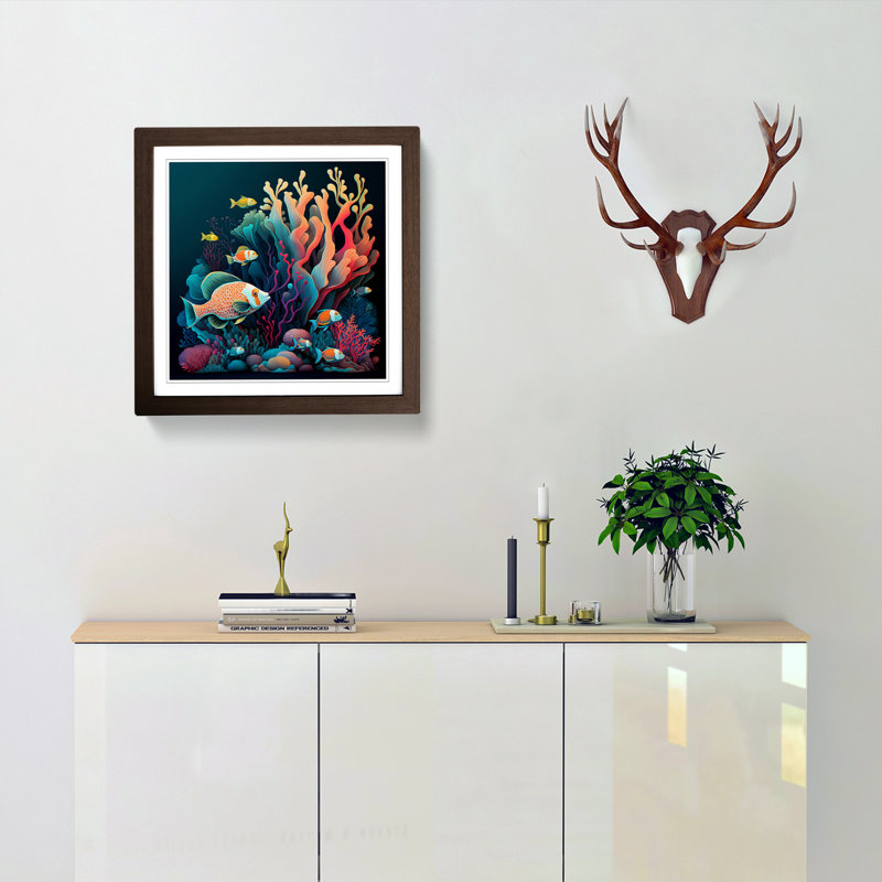 Coral Reef Neo-Traditional - Single Picture Frame Print on Wood, Walnut