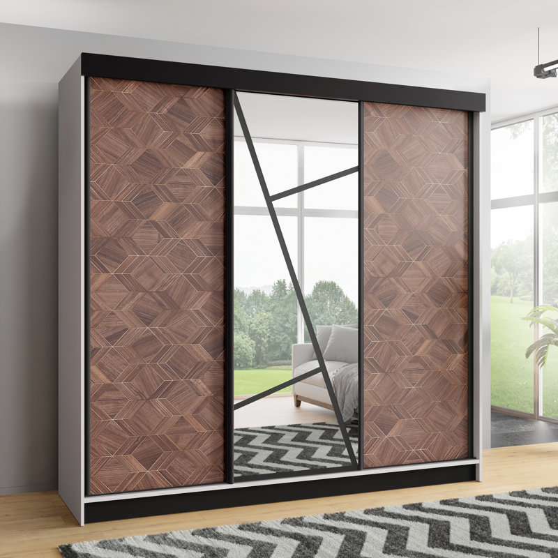 Annelijn 3 Door Wardrobe, 205cm H x 200cm W x 60cm D, Dark Brown/White