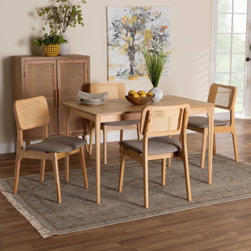 Ensemble repas 4 personnes Nancy, Chêne brun naturel, Gris