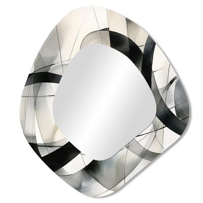 Abstract Neutral XV - Geometric Asymmetrical Large Mirror, Modern Unique Shape Unique Wall Mirror Decor, Printed Metal Art