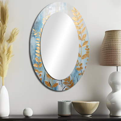 Miroir mural ovale bleu et doré