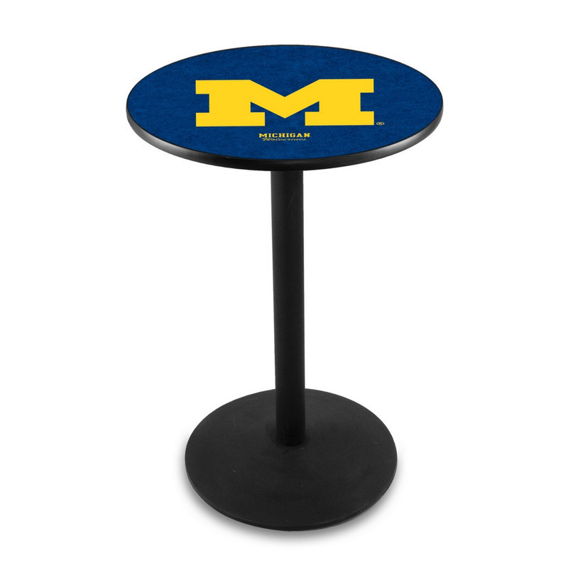 Round Metal Base Dining Table, University of Michigan, Black Wrinkle