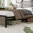 Bedroom Platform Bed Frame, Slate Gray MDF and Metal, Queen Size with LED Headboard and Underbed Storage