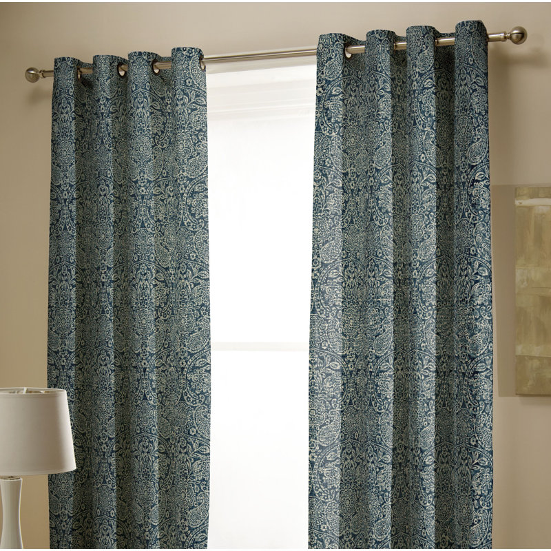 Moroccan Paisley Easy Care Eyelet Room Darkening Curtains, Petrol