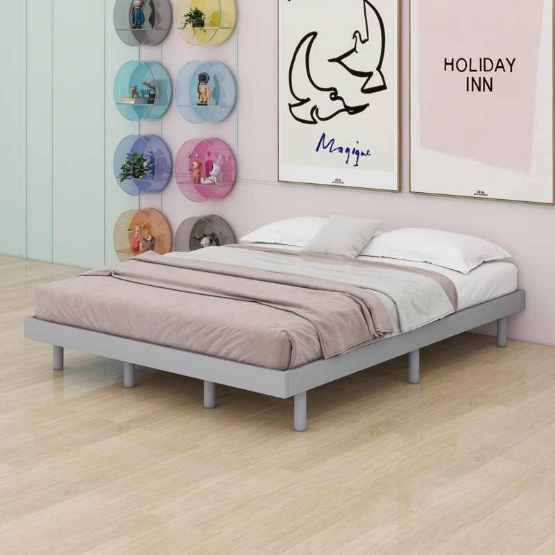 Base de lit plateforme flottante de conception moderne, Queen, Gris