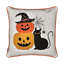 Coussin décoratif carré, pile de chat et de citrouille, tissu d'aspect lin ivoire 20 po