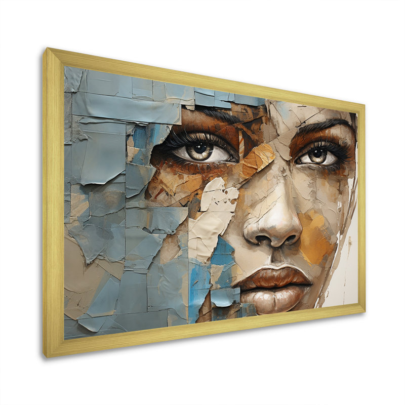 «Paint Collage African Woman I», reproduction d'art sur toile, Cadre doré simple, H 30 po x l 40 po x P 1,5 po