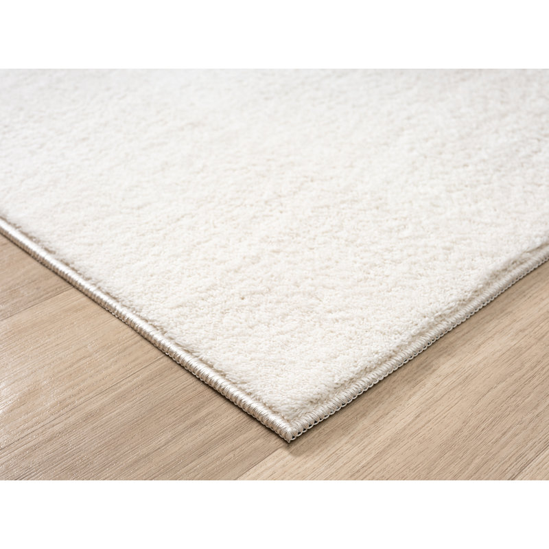Taeler Washable Modern Living Room Rug Polyester Plain - Anti-Slip Felt Backing Carpet Bedroom-Hallway, Cream