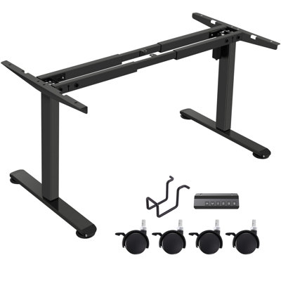 Single Motor Electric Standing Desk Frame With Cable Management Tray, Casters And Hooks