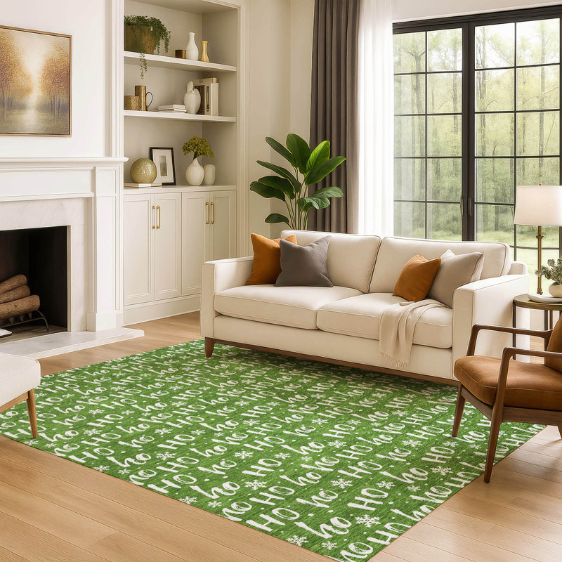 Tapis de Noël haut de gamme lavable à la machine AMF1814 HoHoHo, Rectangle 9 pi x 12 pi