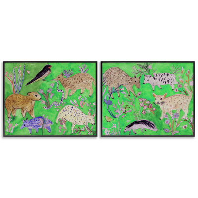 Ensemble de 2 giclées encadrées Quirky Meadow Menagerie, par Melissa Wang