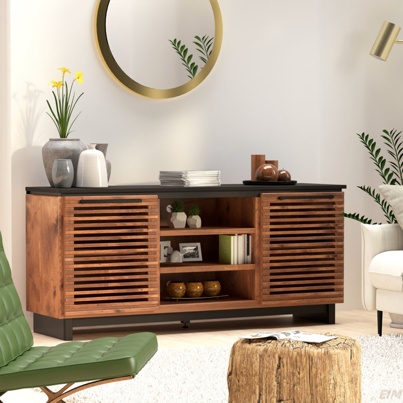 Console de meuble télé pour téléviseur, sans assemblage requis, avec finition bourbon (meuble télé)