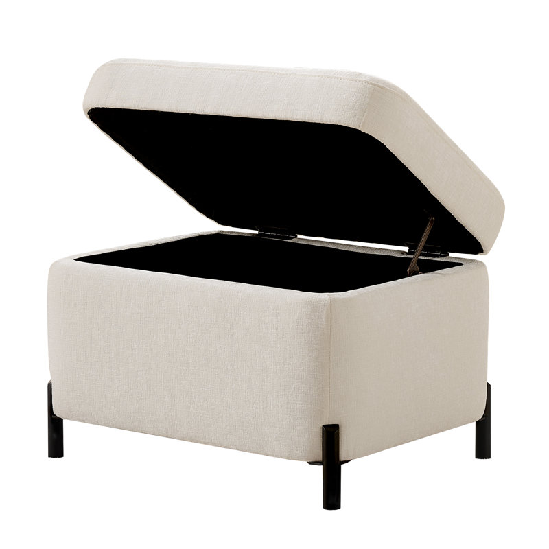 23.6" W Upholstered Chenille Flip Top Storage Ottoman, White