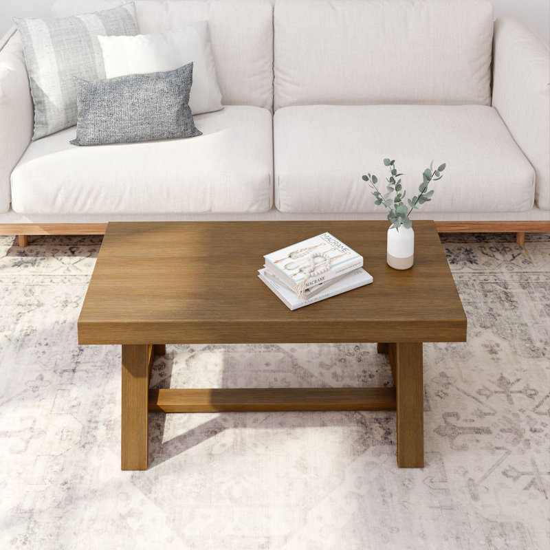 Cathelyne Solid Wood Single Coffee Table, 17.5" H x 40.25" L x 20.5" W, Pecan Wirebrush