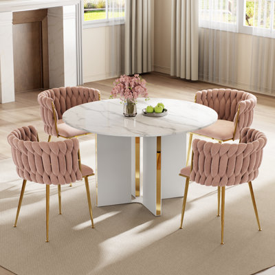 Ensemble de table de salle à manger ronde avec chaises rembourrées Weavon, ensemble de table de salle à manger de style Mid-Century pour coin-repas de cuisine