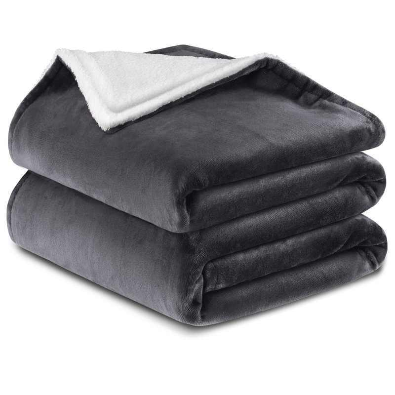 Haffa Reversible Sherpa Fleece Throw Blanket - Ultra-Soft, Warm & Cozy Comfort for All Seasons, Grey, 150cm x 130cm