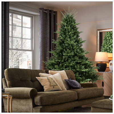 Arbre de Noël pleine forme 5 pi avec 1129 pointes - aiguilles mixtes en PE et PVC, base large pour les grands espaces, structure à charnières pour une installation facile, support en métal pour un soutien solide