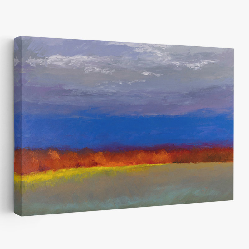 Illumination d'arbres lointains - paysages contemporains gris et bleu, H 48 po x l 32 po