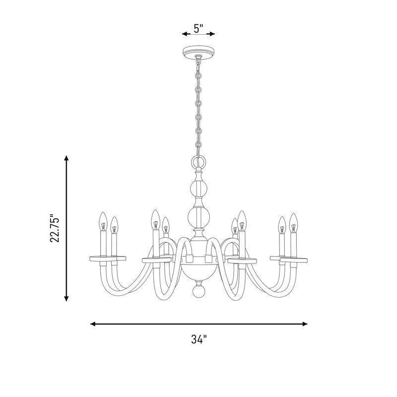 Lustre 8 lumières Aragon en bronze méditerranéen, H 22,75 po x l 34 po x P 34 po, 8 lumières