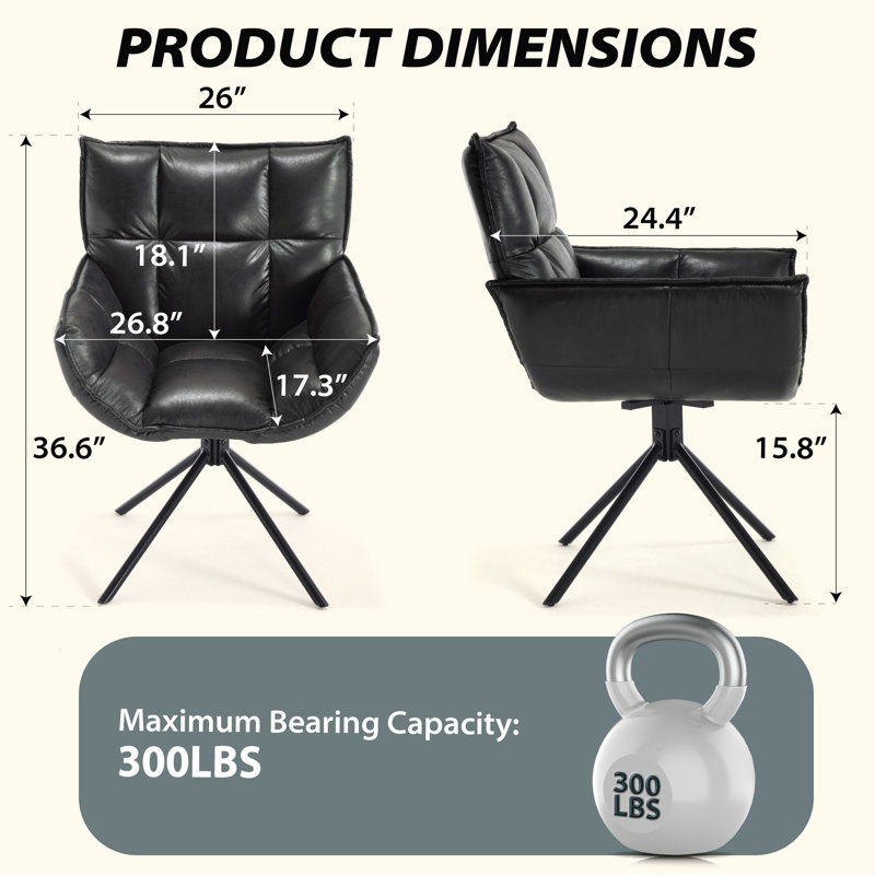 Faux Leather Swivel Armchair, Black Faux Leather