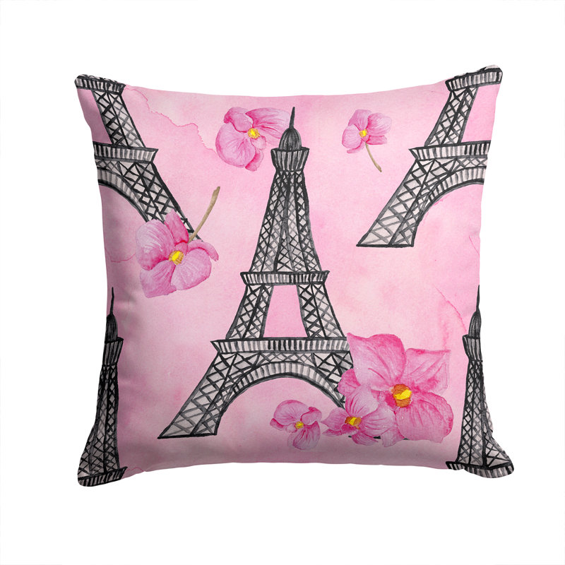  Coussin extérieur Fleurs et Tour Eiffel, 14 po x 14 po