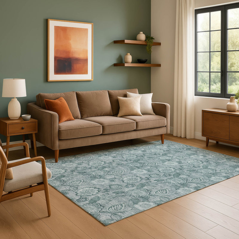 Premium Machine Washable Ralston AMF1939 Floral Rug, Rectangle 10' x 14'