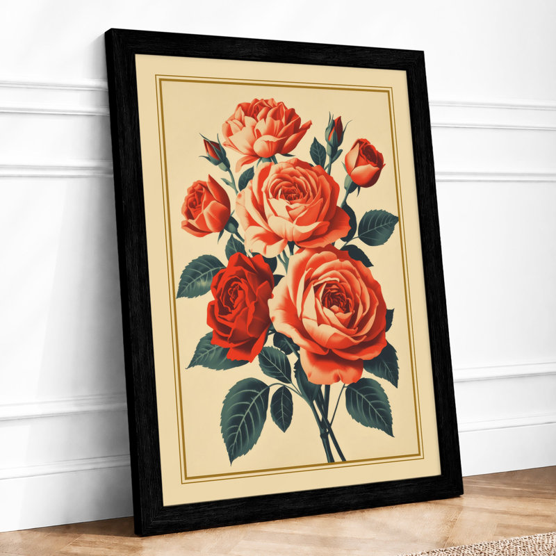 Roses In Bloom Botanical - Print, Black, A4 - 29.7 x 21.0 cm