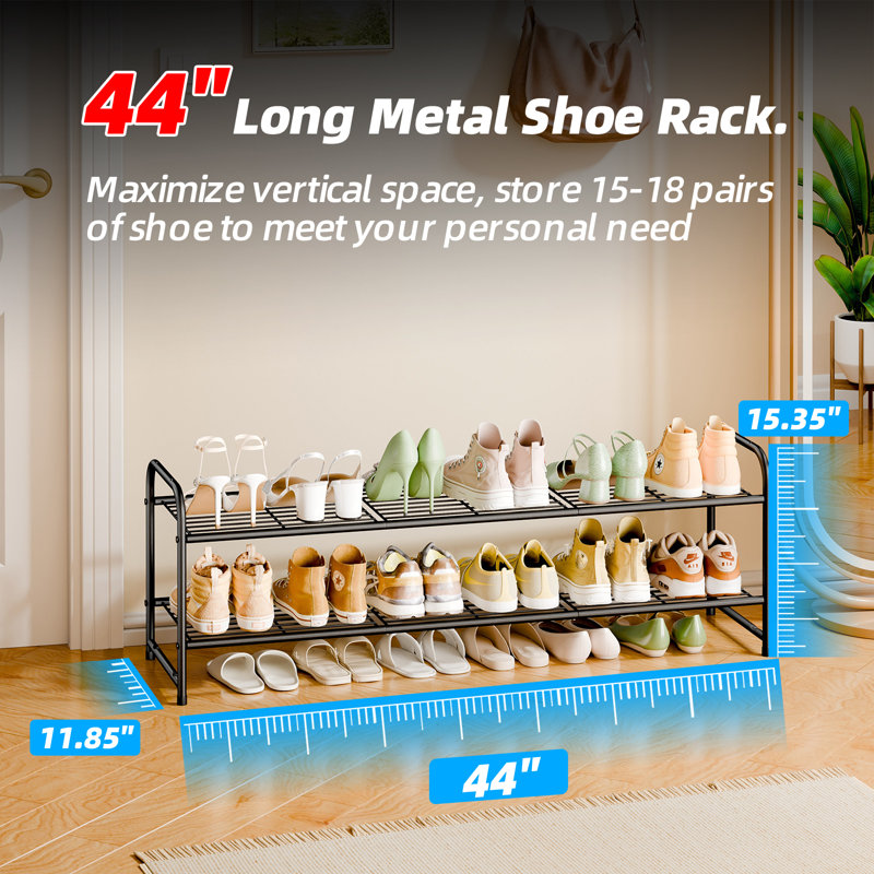 46.5'' Ultra Long 2-Tier Shoe Rack Organizer, 15 Pair Shoe Shelf, Black