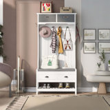 Hall Tree With 6 Hooks And Hinged Lid, Coat Hanger, Entryway Bench, Storage Bench, 3-In-1 Design, 69INCH, For Entrance, Hallway