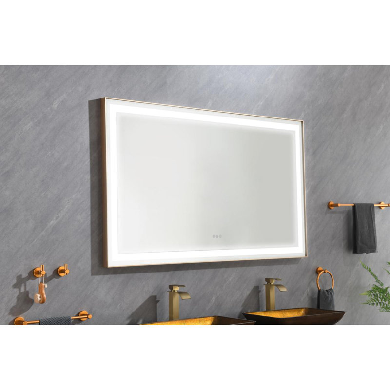 Miroir de salle de bain 60 po x 36 po à DEL avec cadre en aluminium, miroir de meuble-lavabo mural, antibuée, mémoire, 3 couleurs, gradation continue