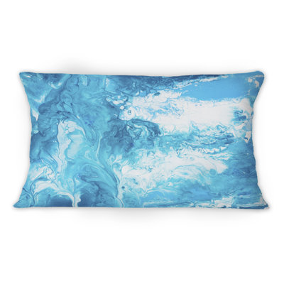 Coussin décoratif imprimé liquide Modern Art en bleu clair et turquoise