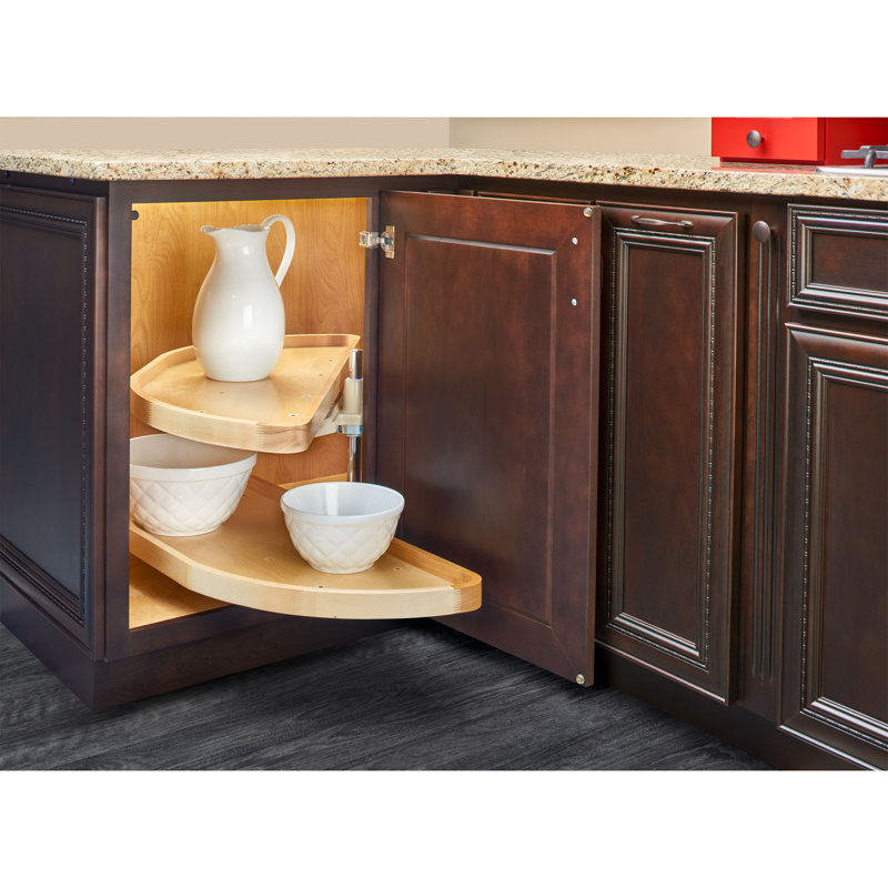 Rev-A-Shelf Wood 2-Shelf Half-Moon Blind Corner Cabinet Pullout Organizer for Kitchen Storage , 32.25"W, 14.16"D