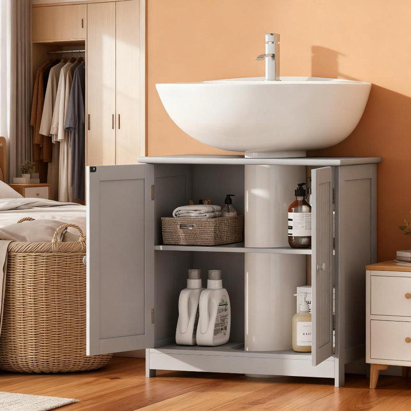 Bathroom Vanity Cabinet, Under Sink Bathroom Cabinet With 2 Doors  (Without Bathroom Basin), Light Gray