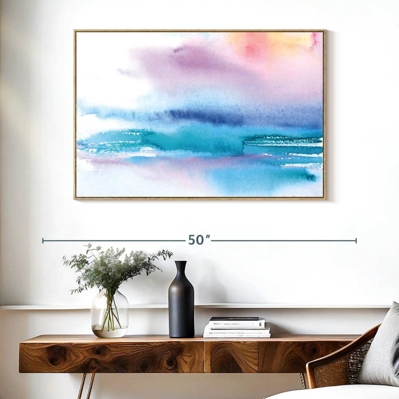Coucher de soleil délavé, Cadre flottant en bois naturel, 40 po x 27 po